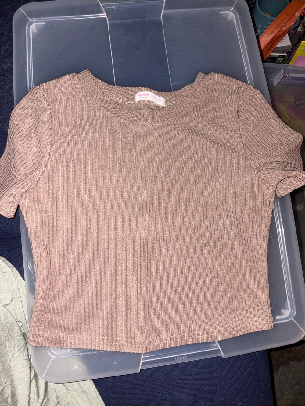 ROMWE Mauve Ribbed Short Sleeve Crop Top